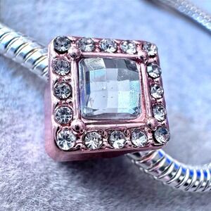 Rose Gold Square Crystal Halo Charm fits PANDORA